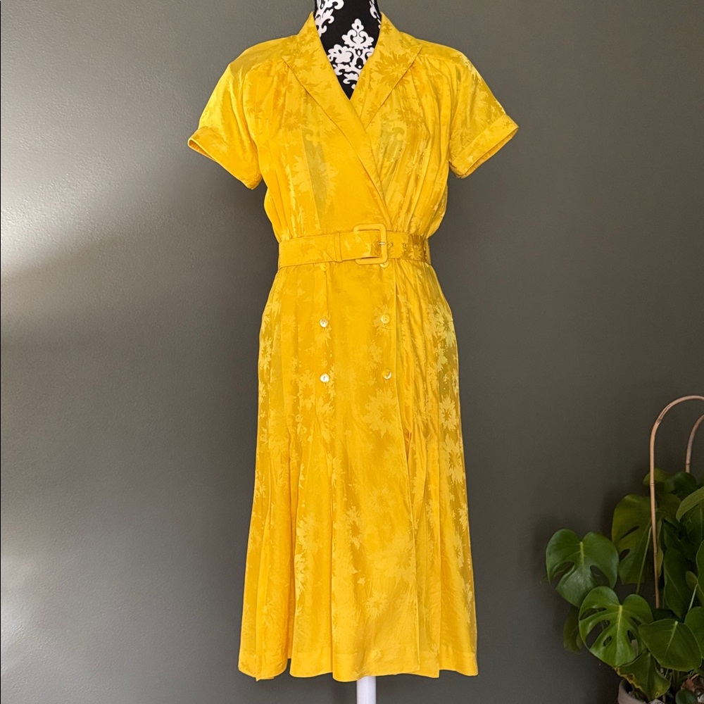 Vintage Silk Yellow Belted Dress